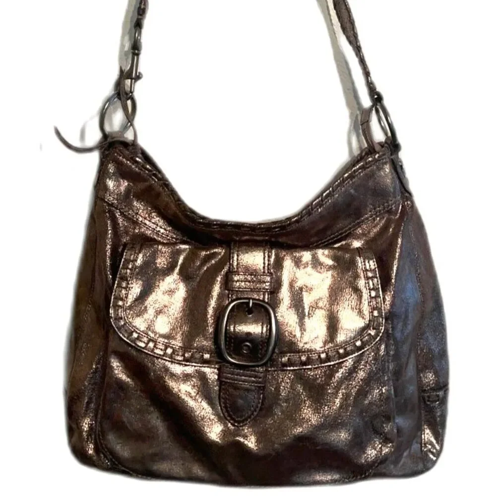 Coach Dillan Hobo Shoulder Bag Metallic Brown Stitch Lrg Leather Crossbody 15435